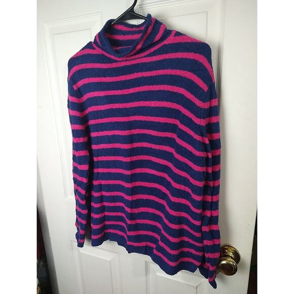 J Crew Woman S Sweater Pullover Mock Neck Pink Navy Striped Casual cabin core - Picture 2 of 8